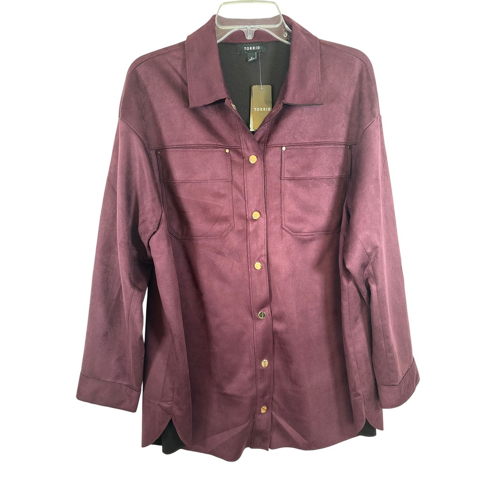 NWT Torrid Faux Suede Shacket Winetasting Burgundy Size 0 / L 12 Button Front
